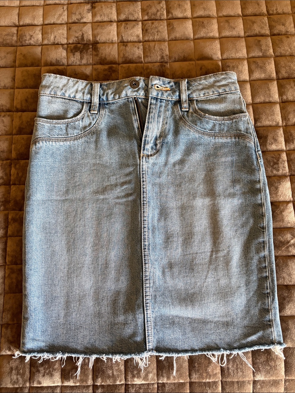 PAIGE Light Blue Denim Skirt with Frayed Hem